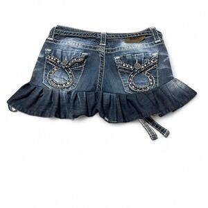 custom/reworked Y2K blue denim mini skirt with ruffles